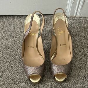 EUC Christian Louboutin gold glitter heels 38
